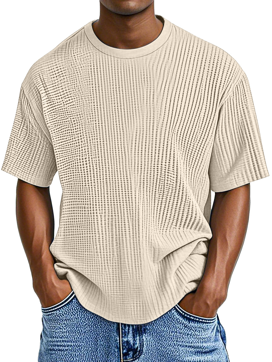 Men's Casual Solid Color Comfortable Waffle Short Sleeve T-shirt