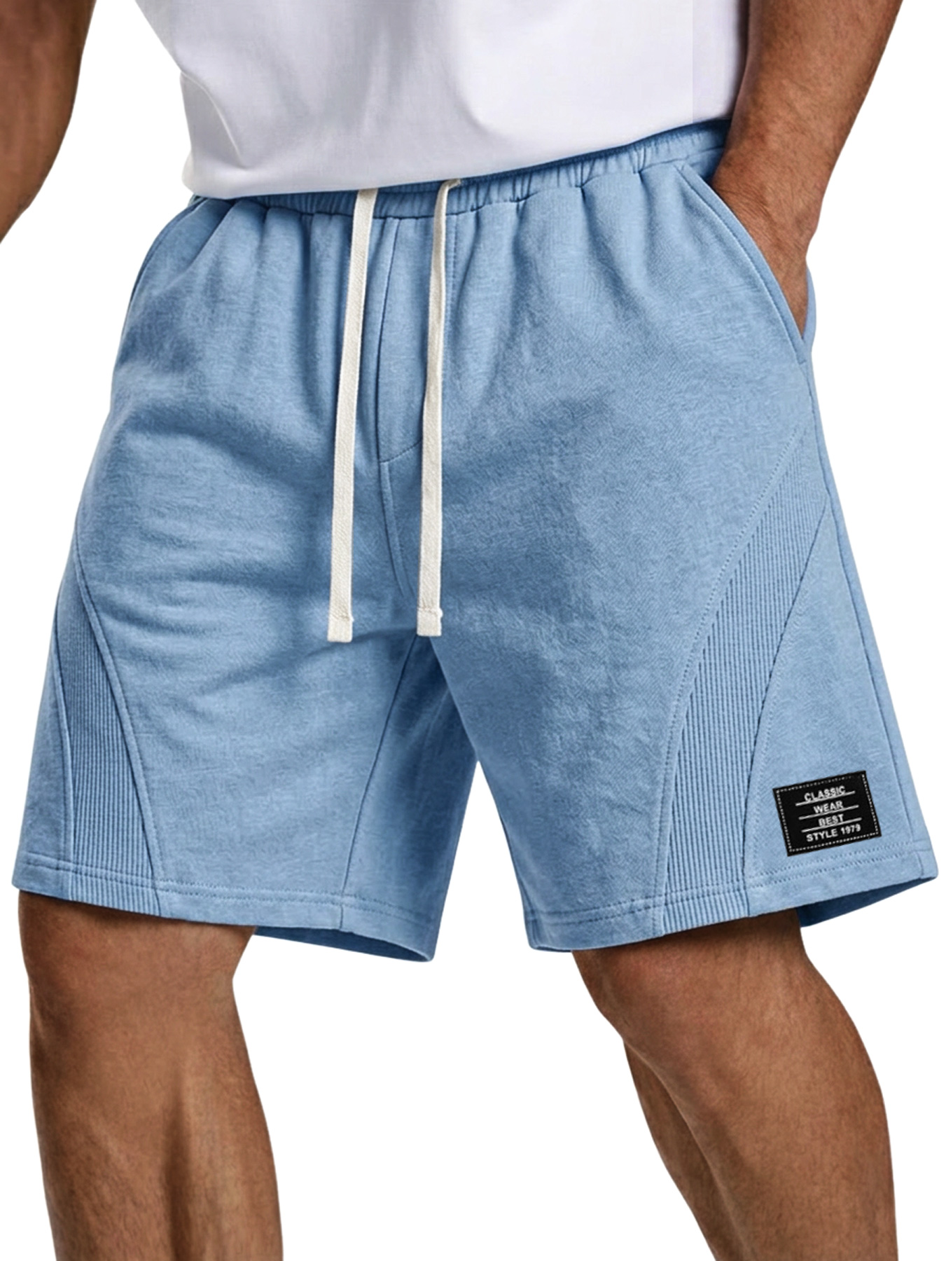 Men's Simple Embroidered Logo Patchwork Design Casual Loose Shorts