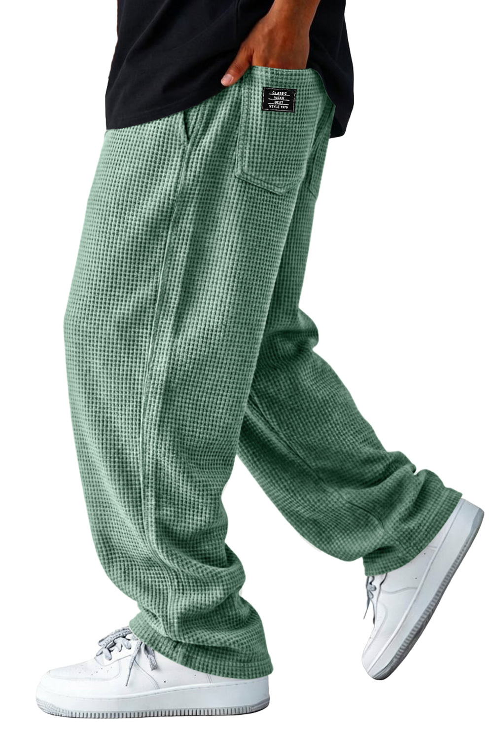 Men's Waffle-knit Casual Loose-fitting Trousers With Embroidered Logo