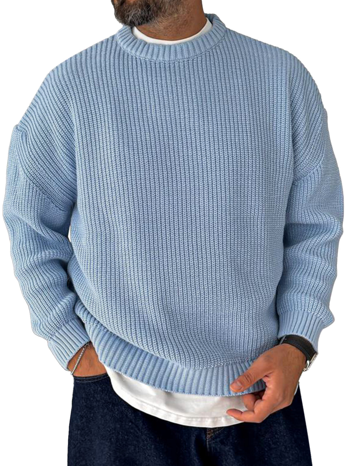 Men's Korean Style Loose Casual Retro Trendy Knitted Sweater Crew Neck Top