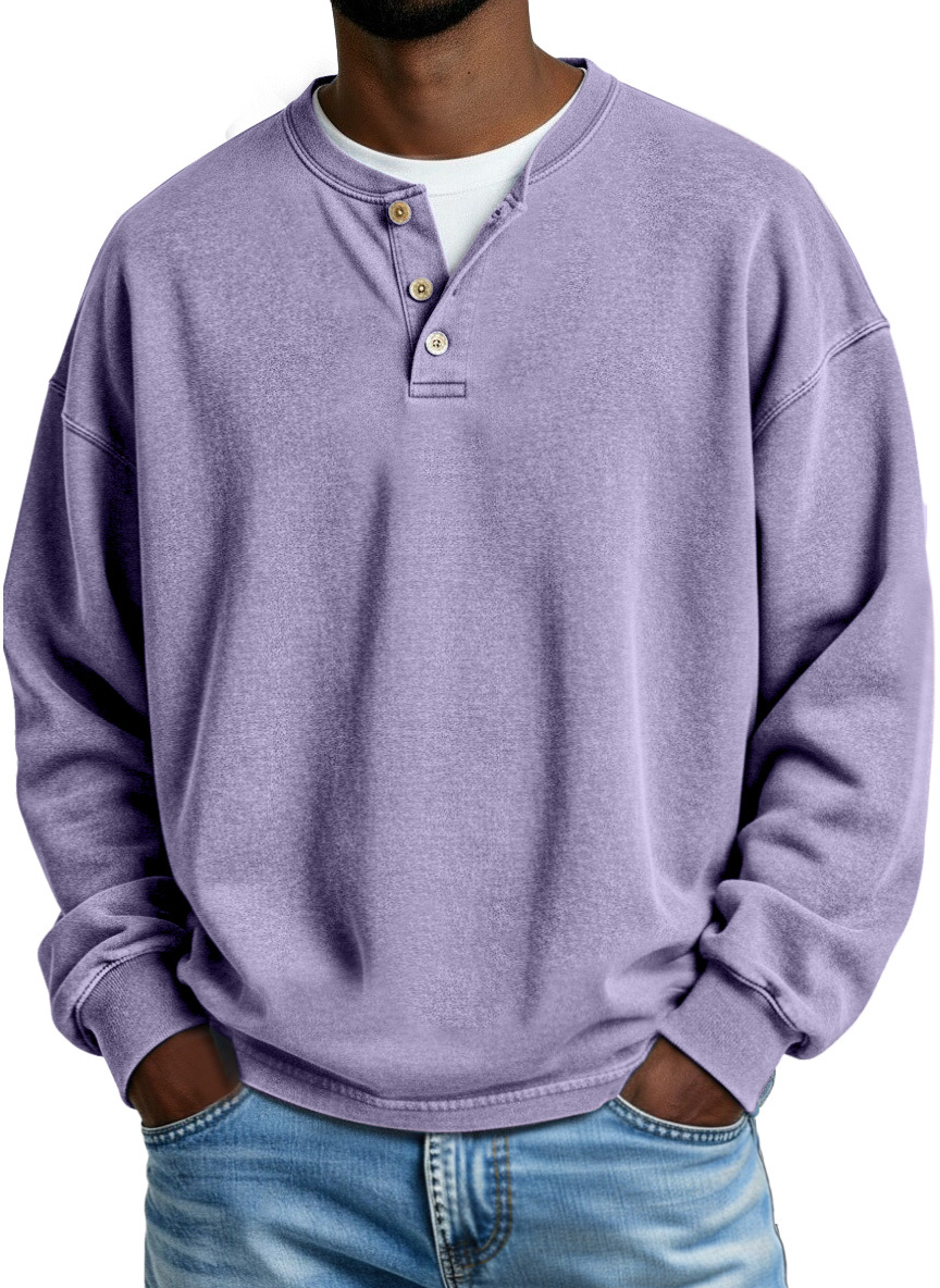 Retro Solid Color Simple Button Long Sleeve Polo Shirt