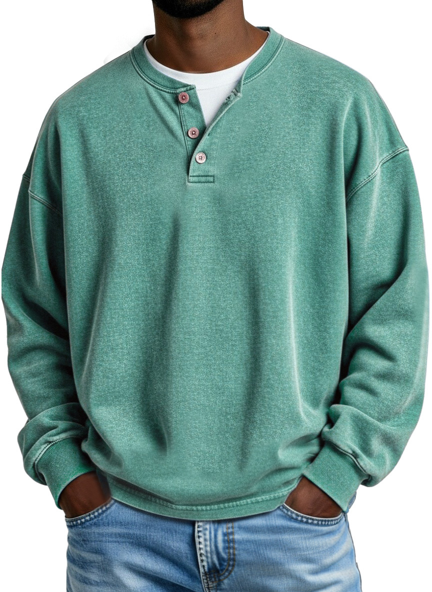 Retro Solid Color Simple Button Long Sleeve Polo Shirt