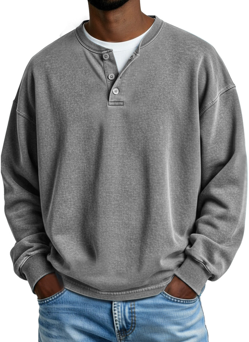 Retro Solid Color Simple Button Long Sleeve Polo Shirt