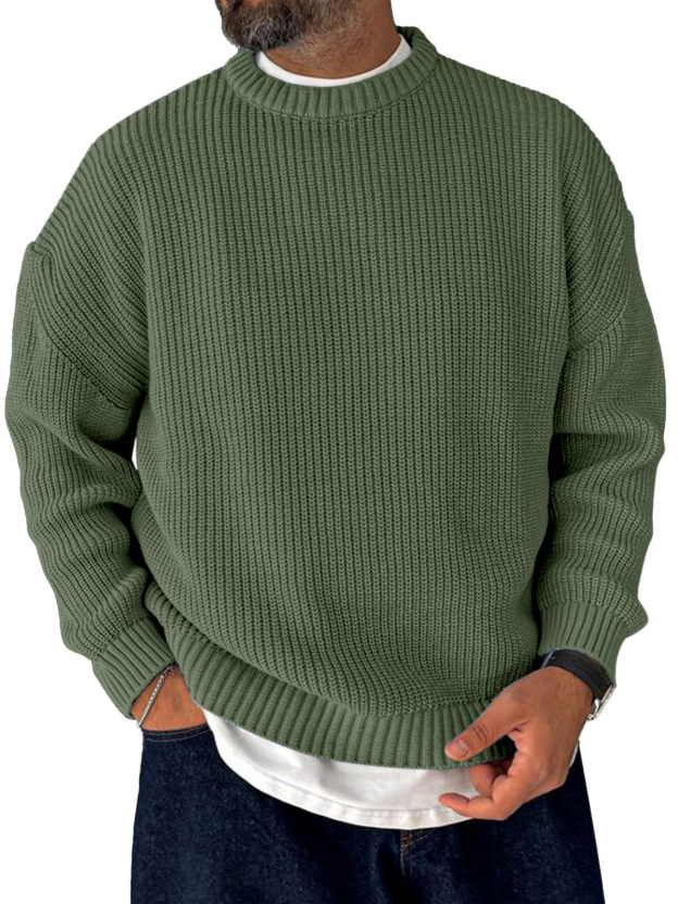 Men's Korean Style Loose Casual Retro Trendy Knitted Sweater Crew Neck Top