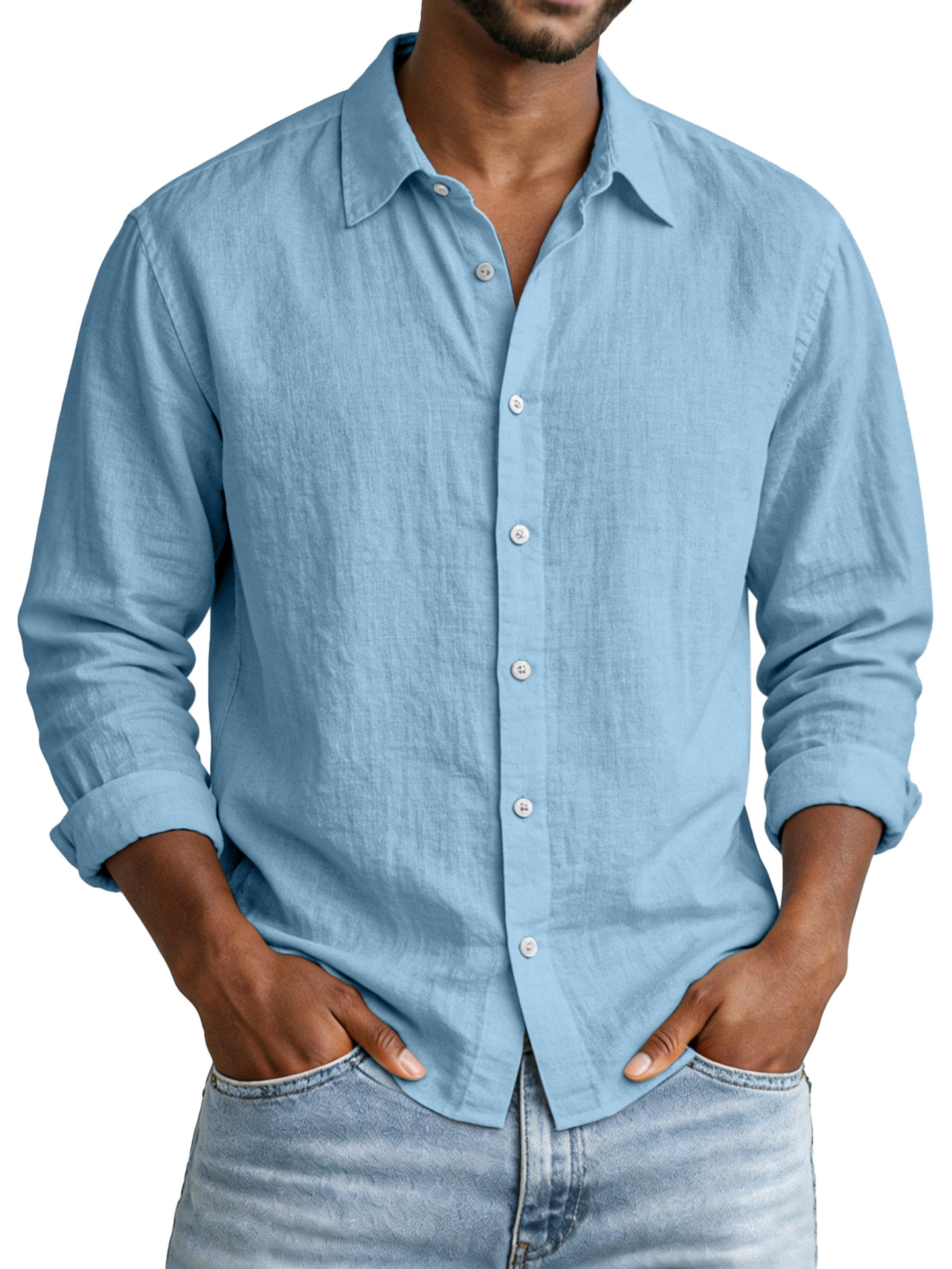 Everyday Simple Solid Color Cotton and Linen Lapel Long-Sleeved Shirt