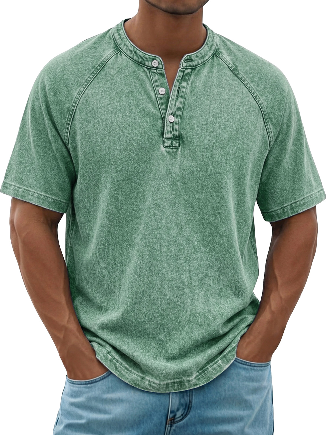 Men's Retro Raglan Casual Short-Sleeve Henley Shirt