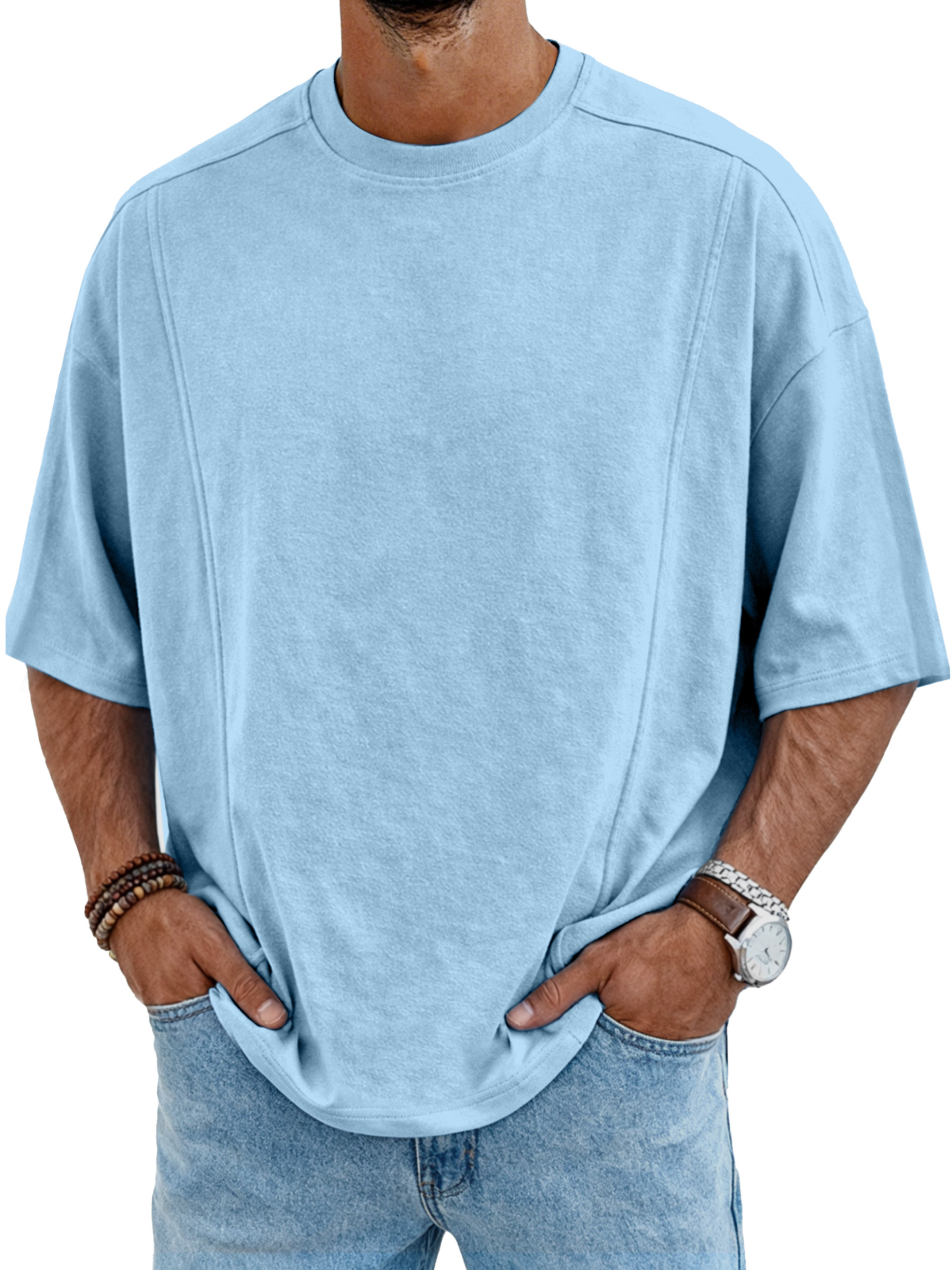 Men's Simple Deconstructed Design Round Neck Short-sleeved T-shirt