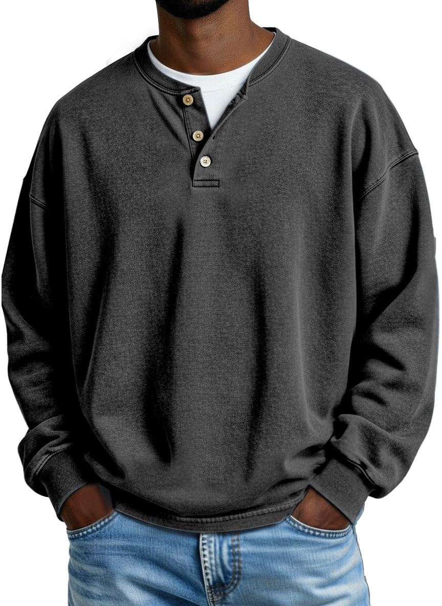 Retro Solid Color Simple Button Long Sleeve Polo Shirt