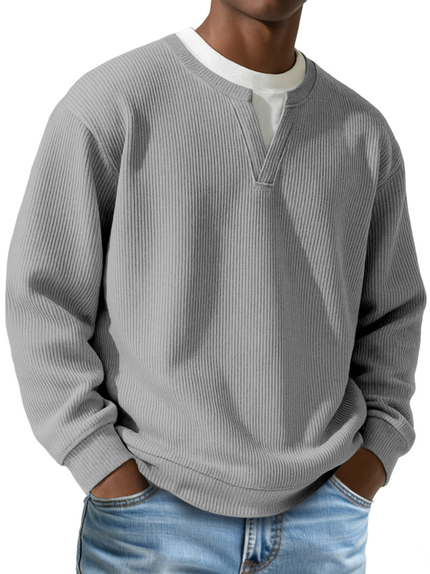 Men's Daily Vertical Pit V-neck Fake Two-piece Round Neck Long-sleeved T-shirt