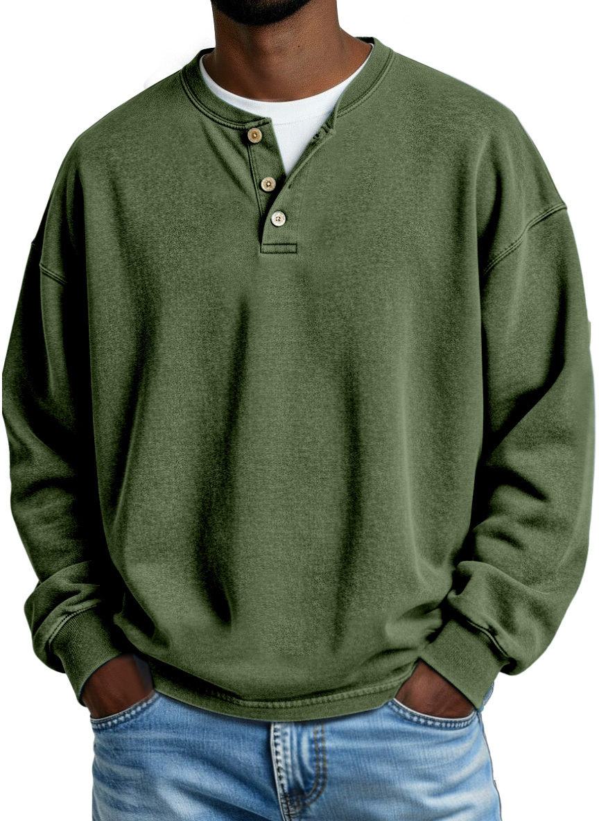 Retro Solid Color Simple Button Long Sleeve Polo Shirt