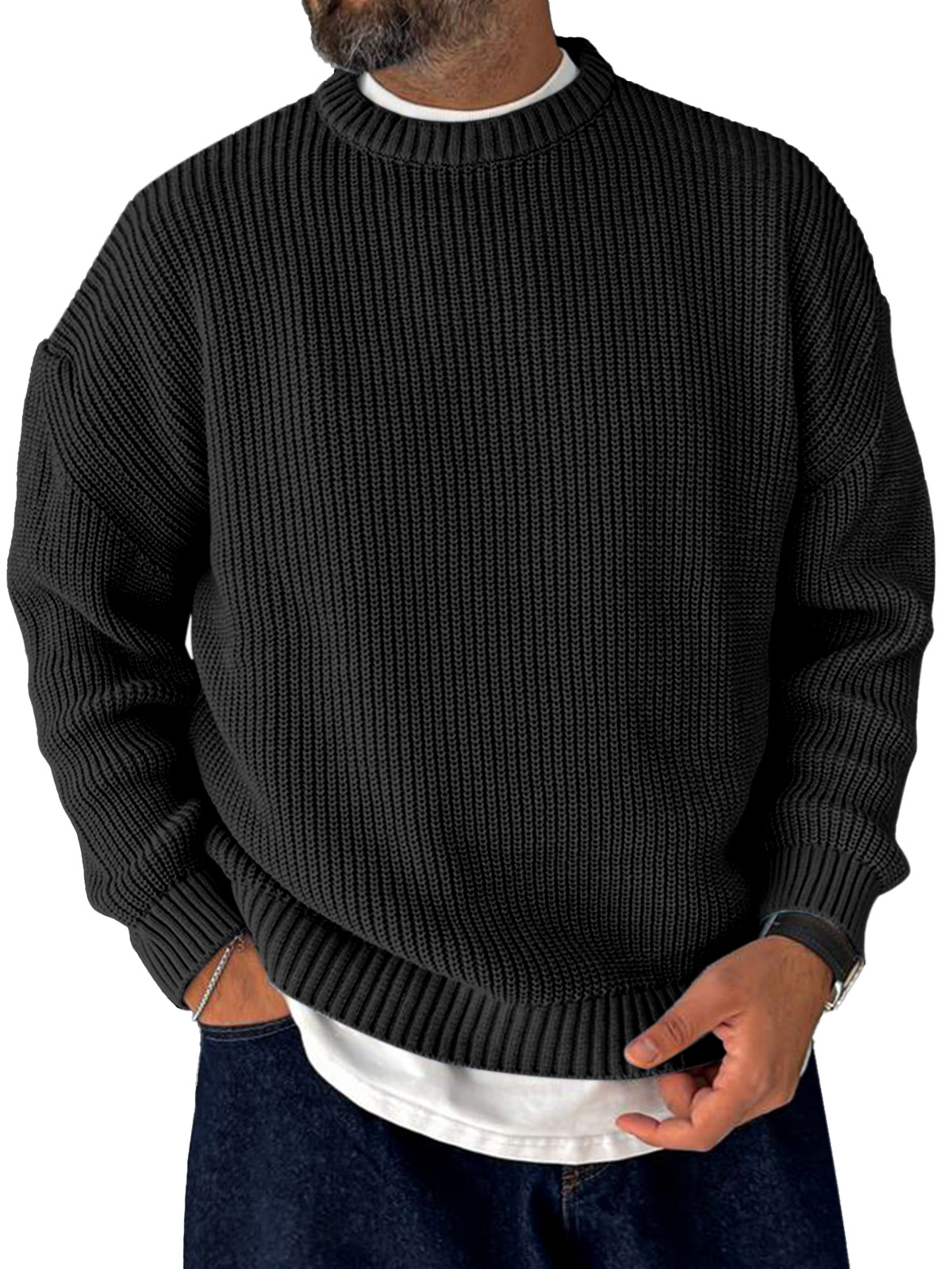Men's Korean Style Loose Casual Retro Trendy Knitted Sweater Crew Neck Top