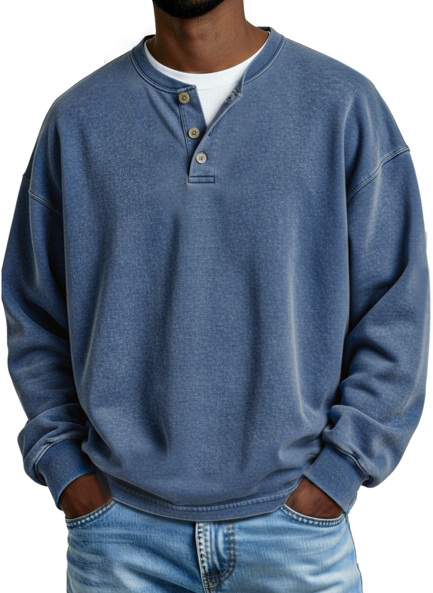 Retro Solid Color Simple Button Long Sleeve Polo Shirt