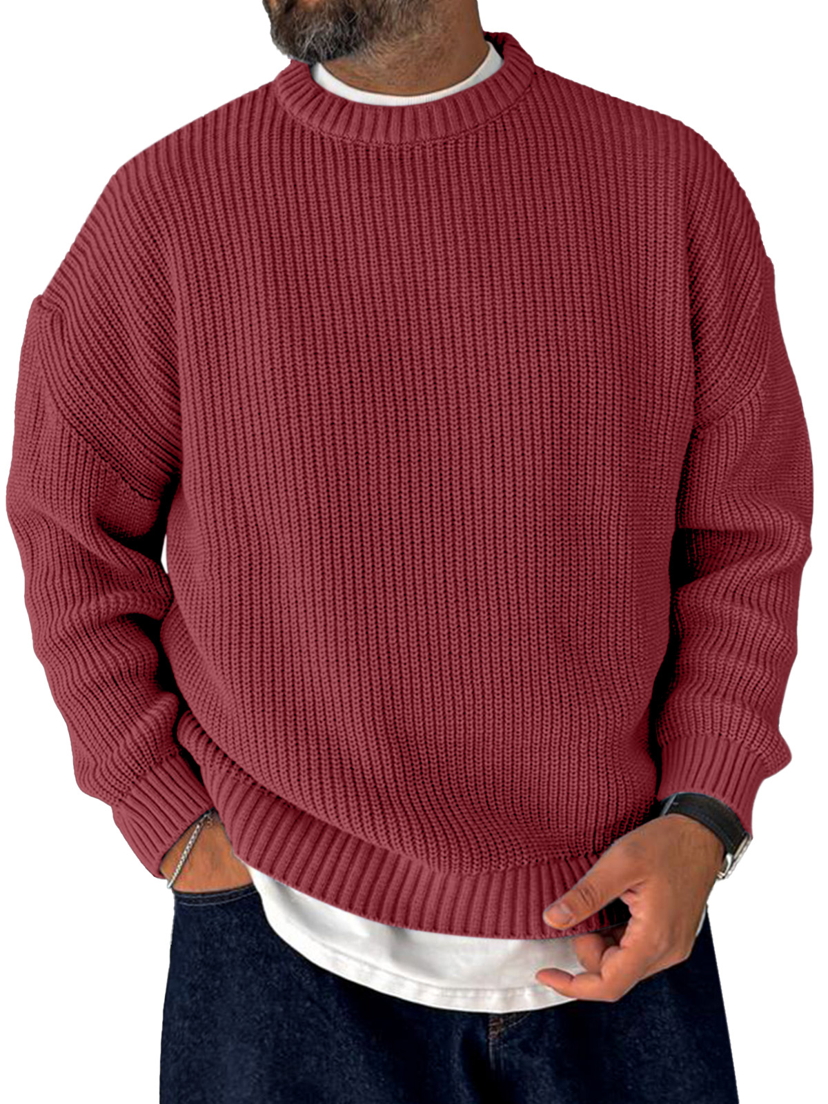 Men's Korean Style Loose Casual Retro Trendy Knitted Sweater Crew Neck Top
