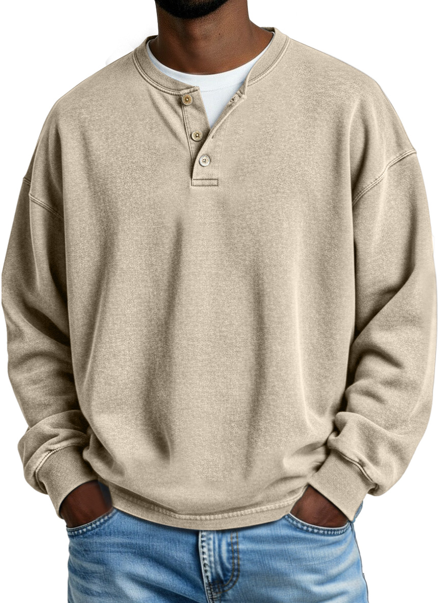 Retro Solid Color Simple Button Long Sleeve Polo Shirt