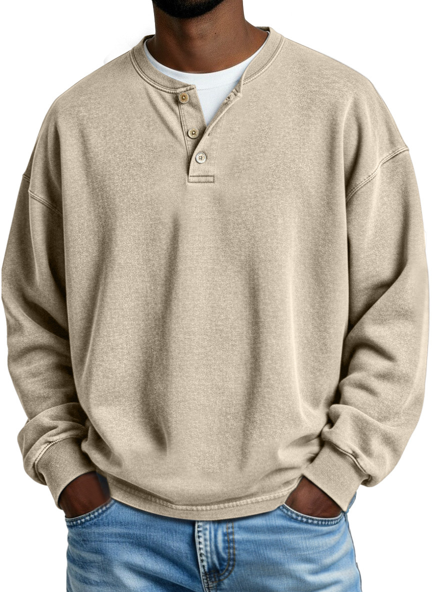 Retro Solid Color Simple Button Long Sleeve Polo Shirt