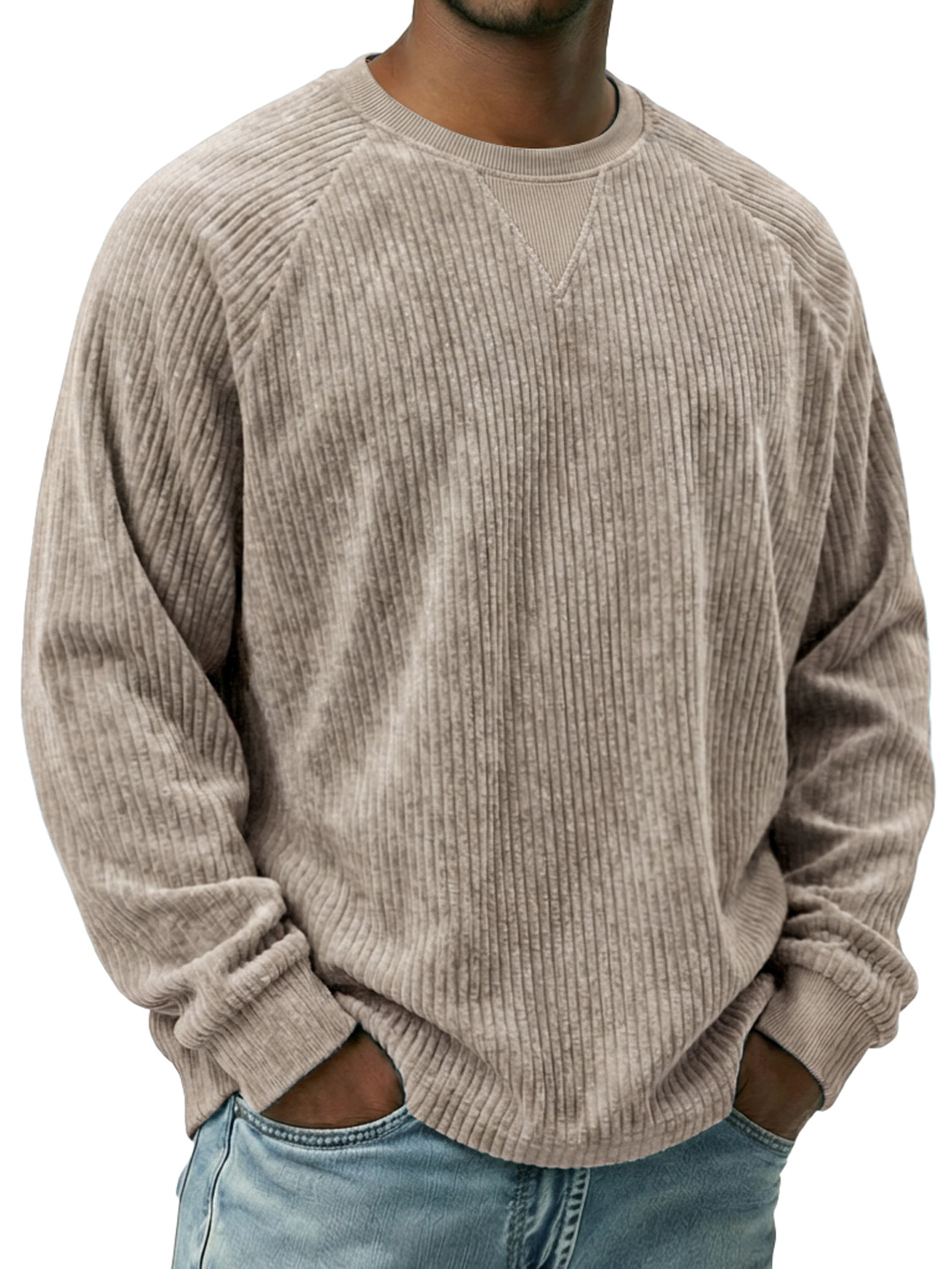 Men's Vintage Corduroy Long-sleeved T-shirt With Inverted Triangle Design