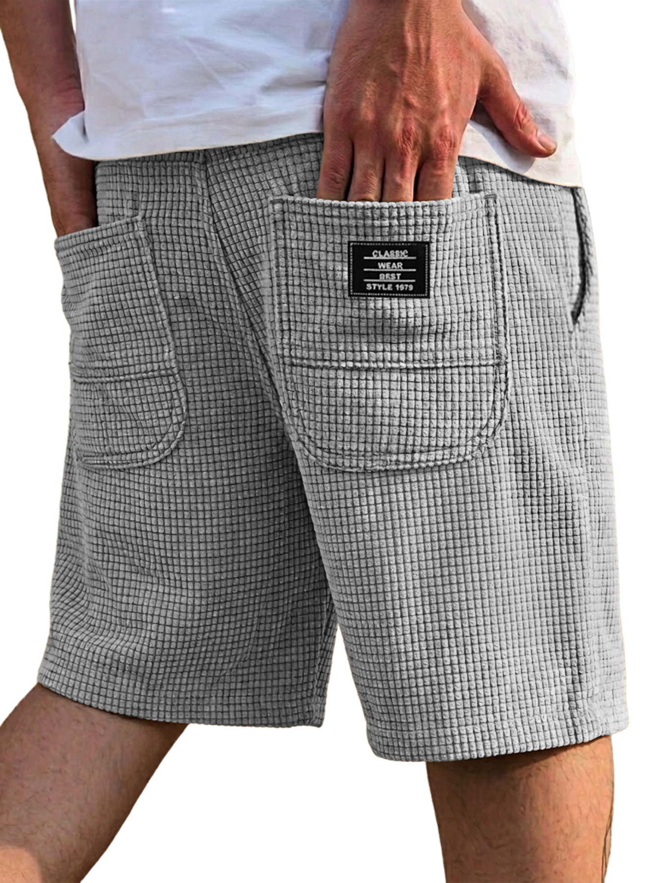 Men's Everyday Textured Embroidered Logo Casual Shorts