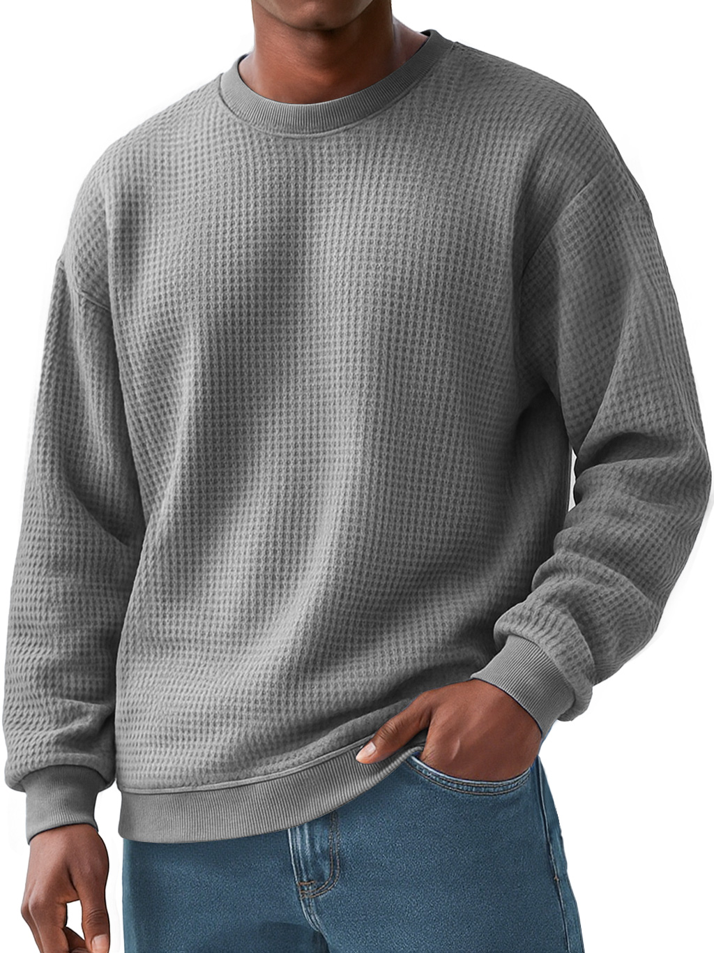 Men's Everyday Waffle Casual Long-sleeved Solid Color T-shirt