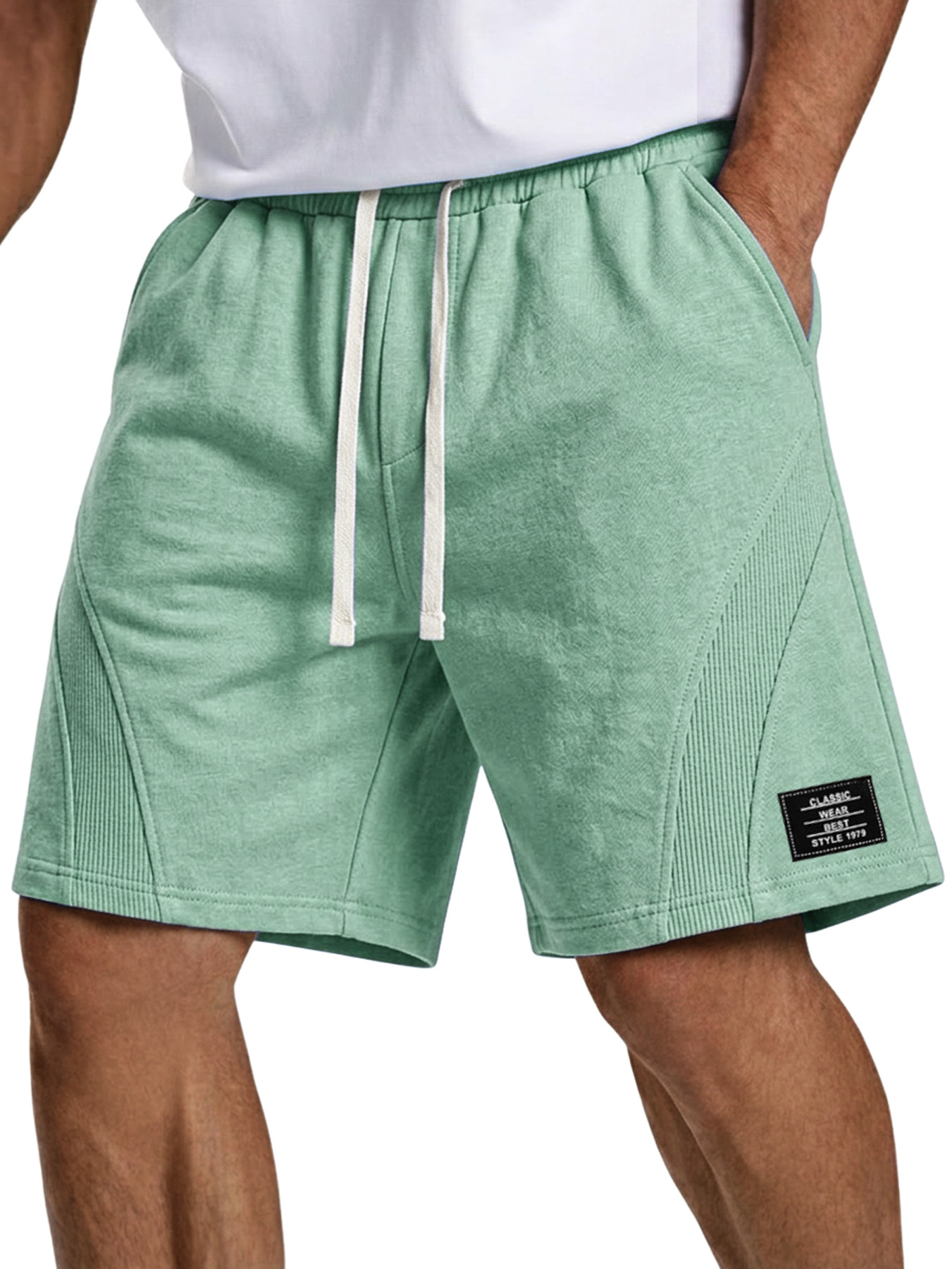 Men's Simple Embroidered Logo Patchwork Design Casual Loose Shorts