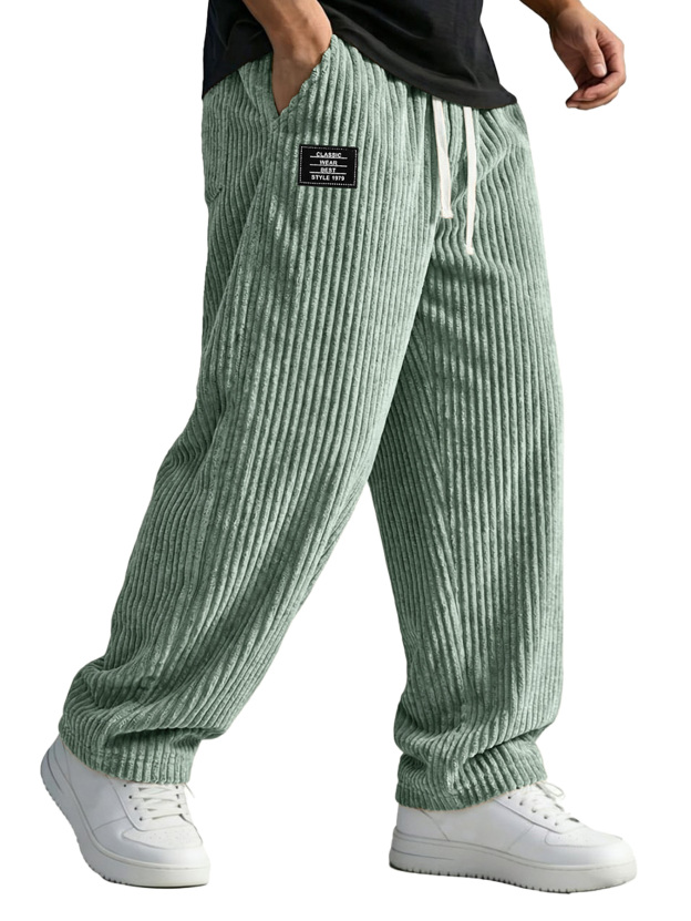 Men's Corduroy Casual Trousers With Embroidered Logo And Elastic Waistband