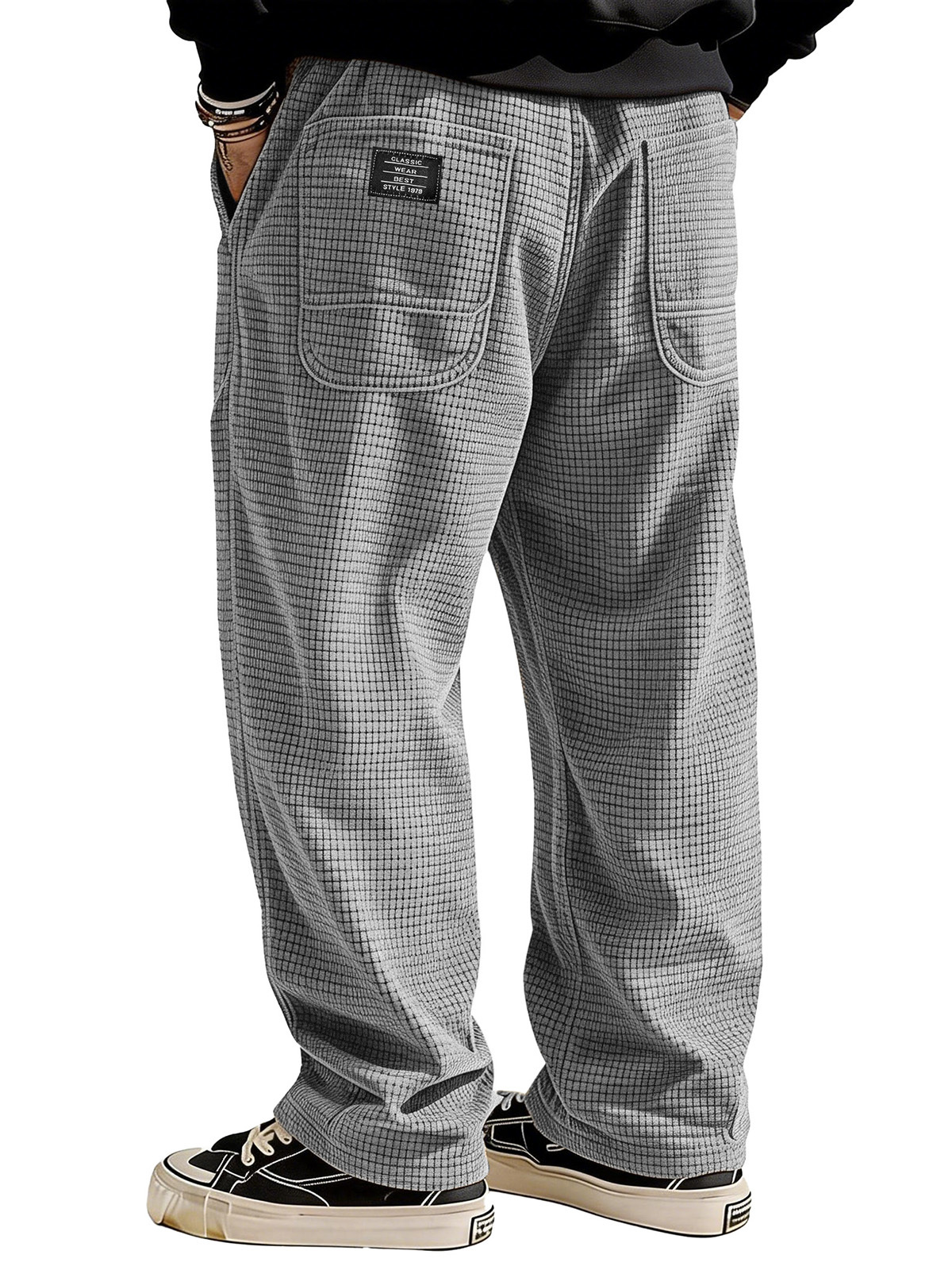 Stylish Casual Loose Waffle Fabric Pocket Tether Pants