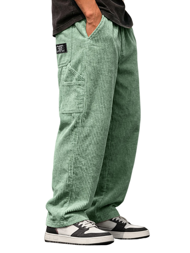 Men's Vintage Corduroy Multi-pocket Casual Work Pants With Embroidered Logo