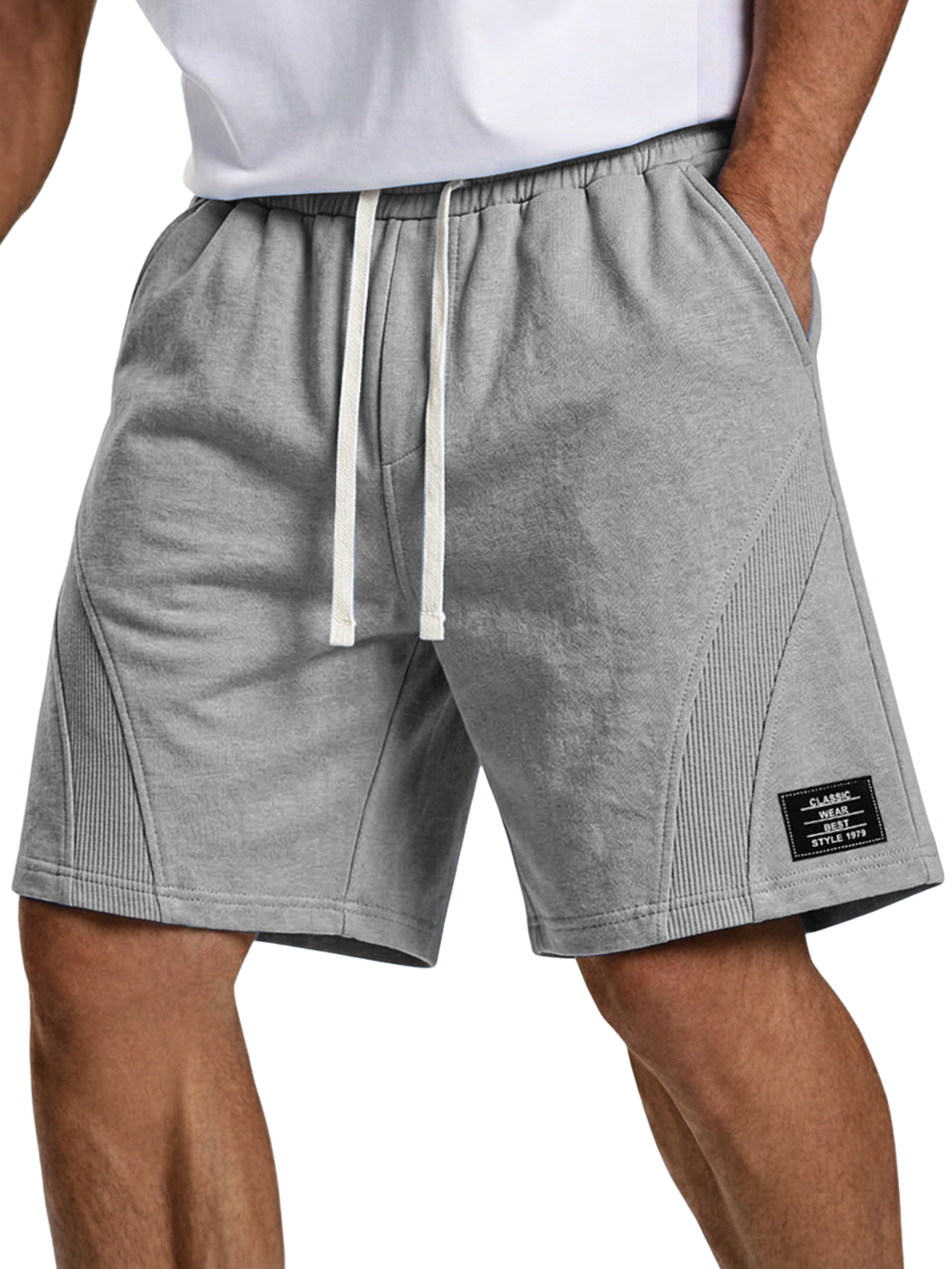 Men's Simple Embroidered Logo Patchwork Design Casual Loose Shorts