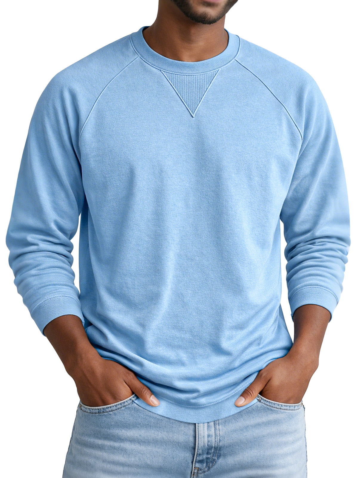 Men's Solid Color Casual Design Raglan Sleeve Crew Neck Long-sleeved T-shirt