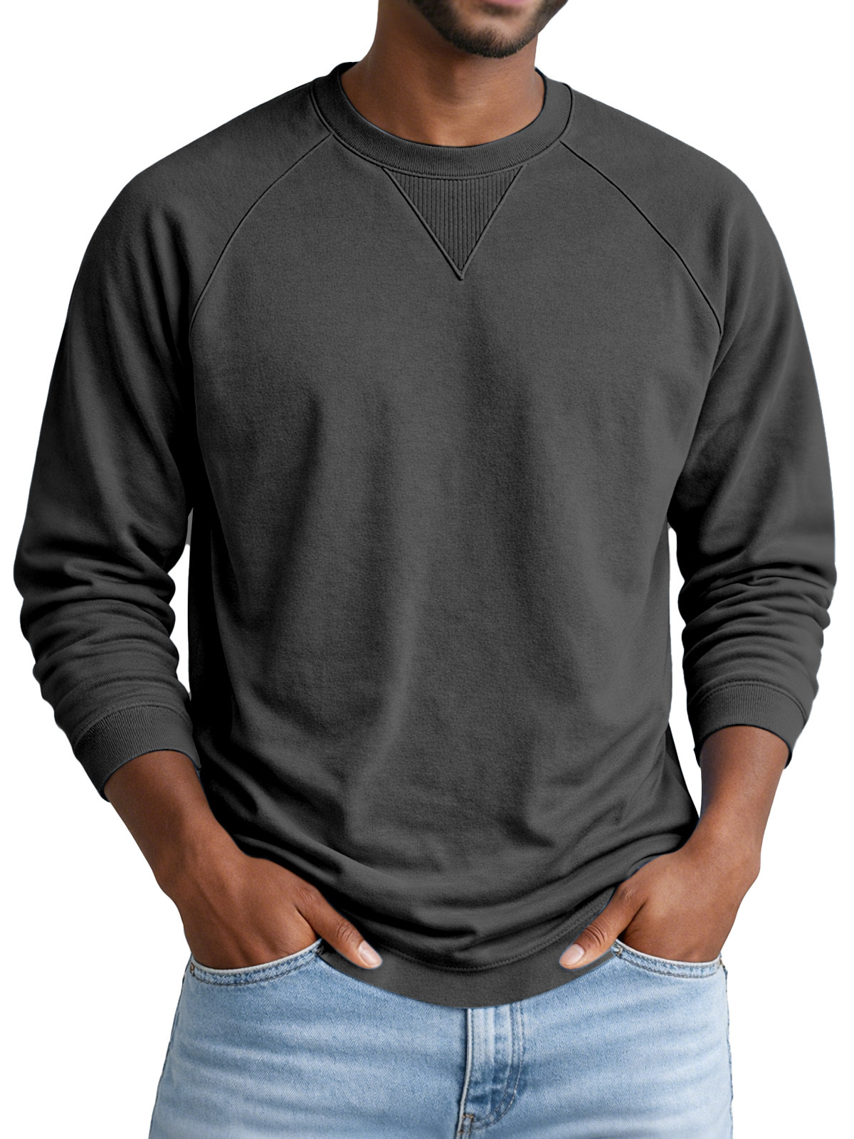 Men's Solid Color Casual Design Raglan Sleeve Crew Neck Long-sleeved T-shirt
