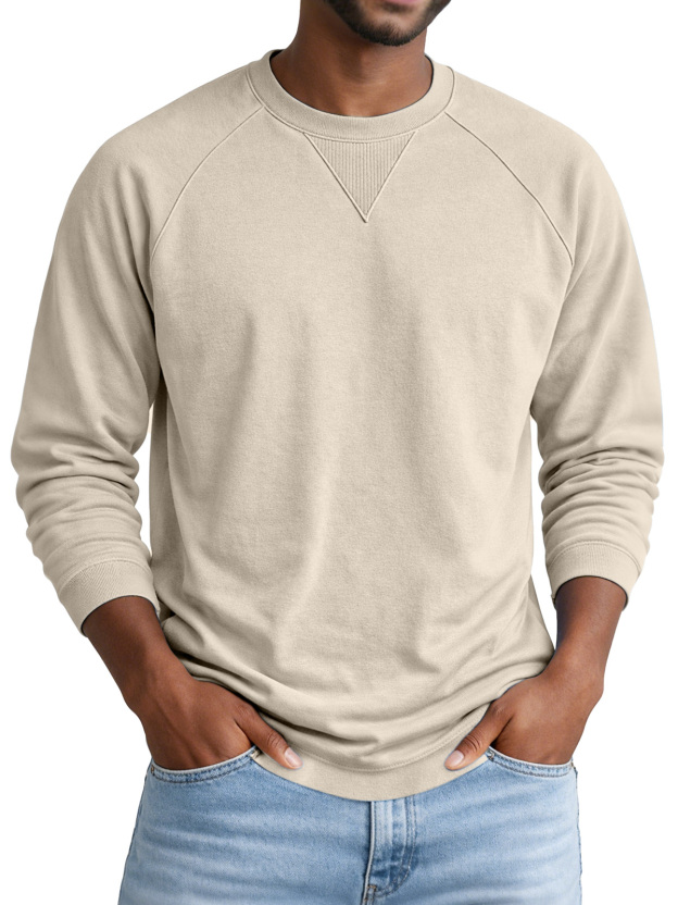 Men's Solid Color Casual Design Raglan Sleeve Crew Neck Long-sleeved T-shirt