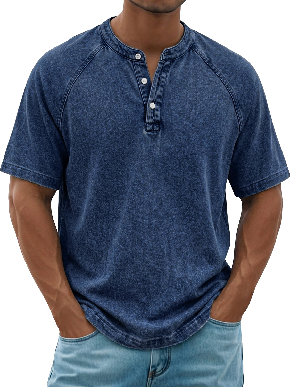 Men's Retro Raglan Casual Short-Sleeve Henley Shirt