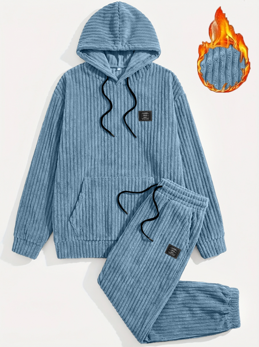Men's Vintage Corduroy Hooded Sweatshirt and Pants Set OOTD