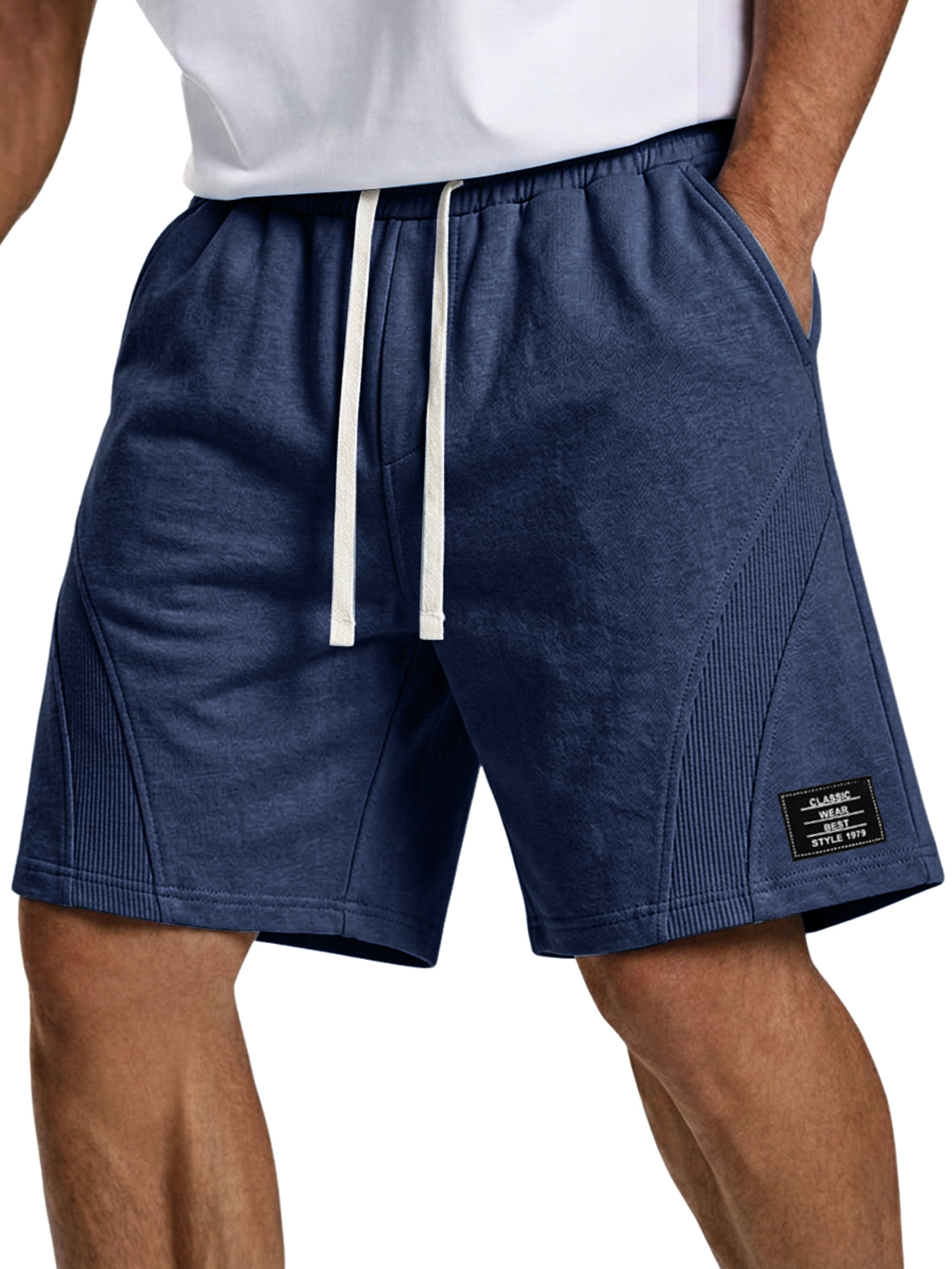 Men's Simple Embroidered Logo Patchwork Design Casual Loose Shorts