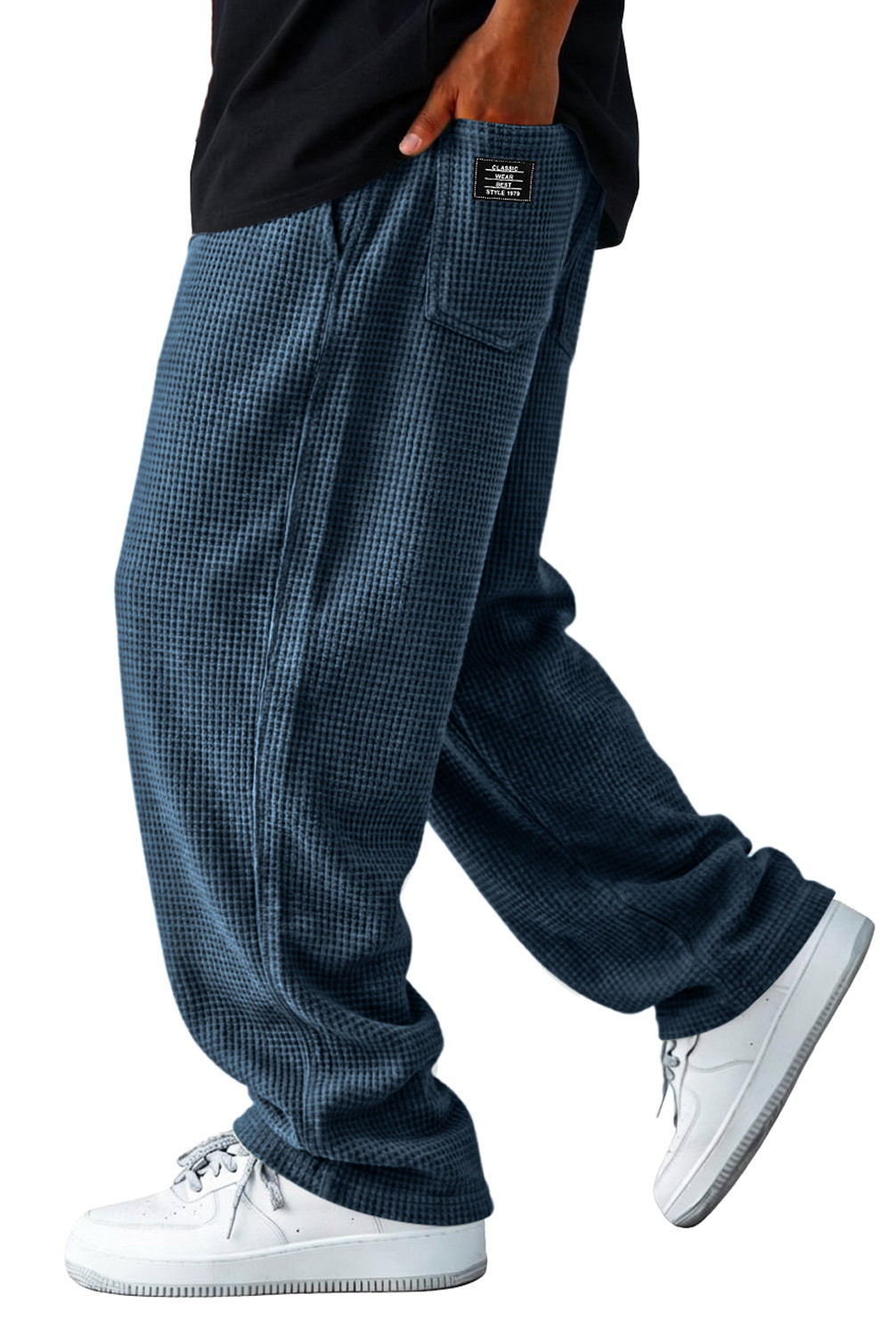 Men's Waffle-knit Casual Loose-fitting Trousers With Embroidered Logo