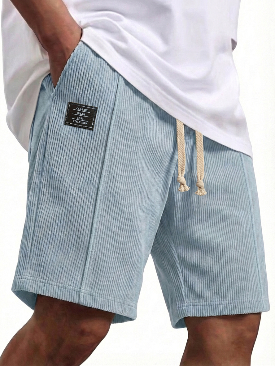 Men's Corduroy Constructed Shorts with Elastic Waist Drawstring Casual Summer Beach Shorts