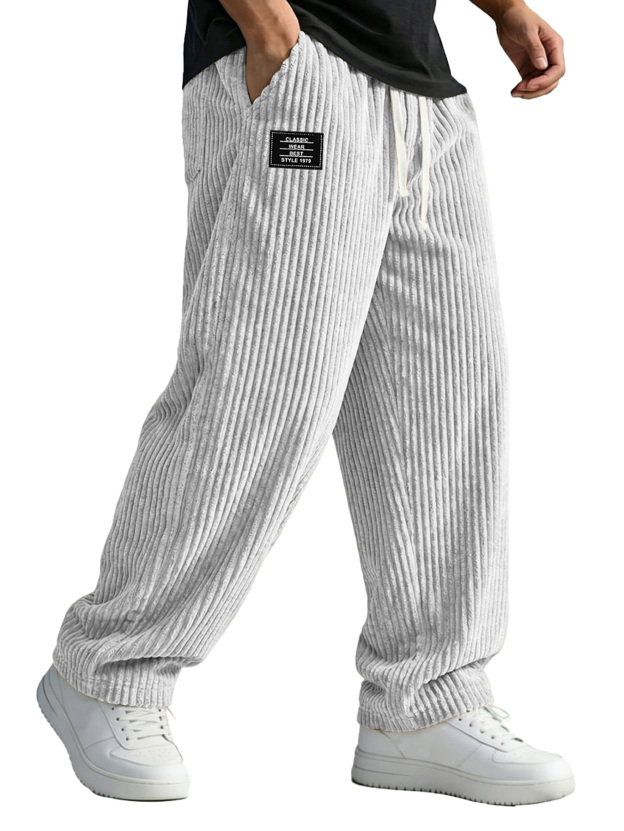 Men's Corduroy Casual Trousers With Embroidered Logo And Elastic Waistband