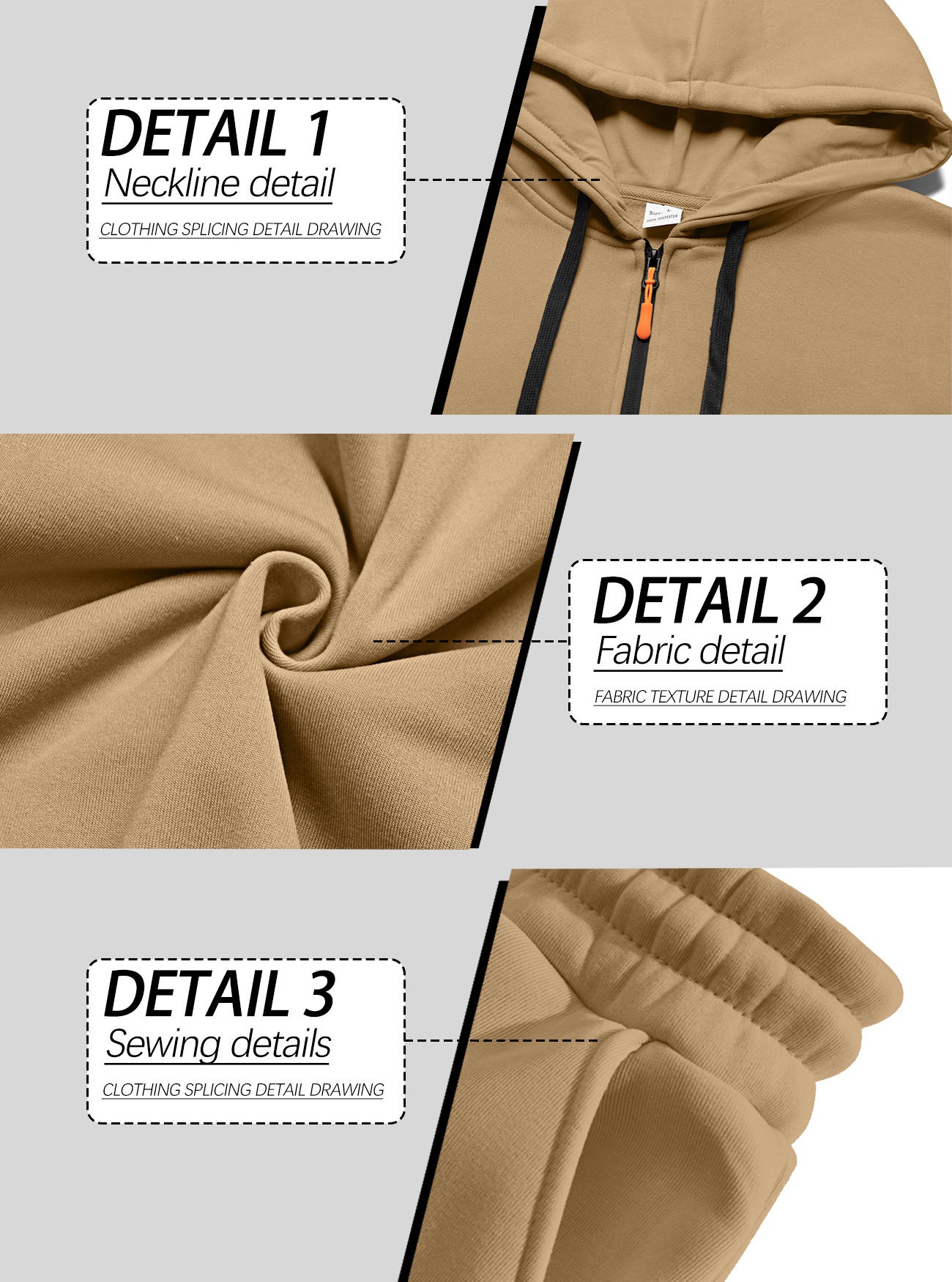 Autumn And Winter Men's Fleece Zipper Sweatshirt Fashionable Hoodie Multi-pocket Overalls Suit