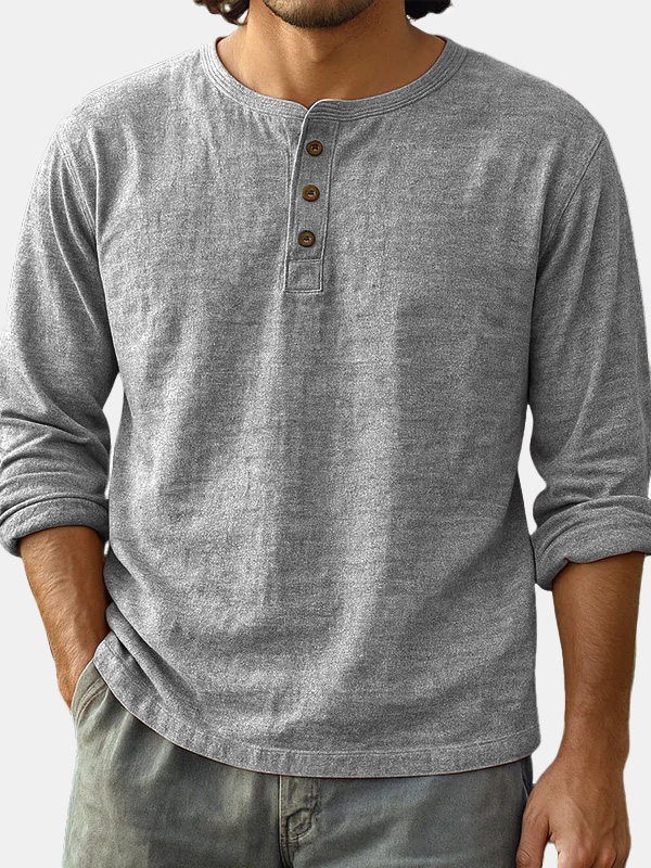 Men's Fashion Casual Limna Fabric Long-sleeved Henley Shirt