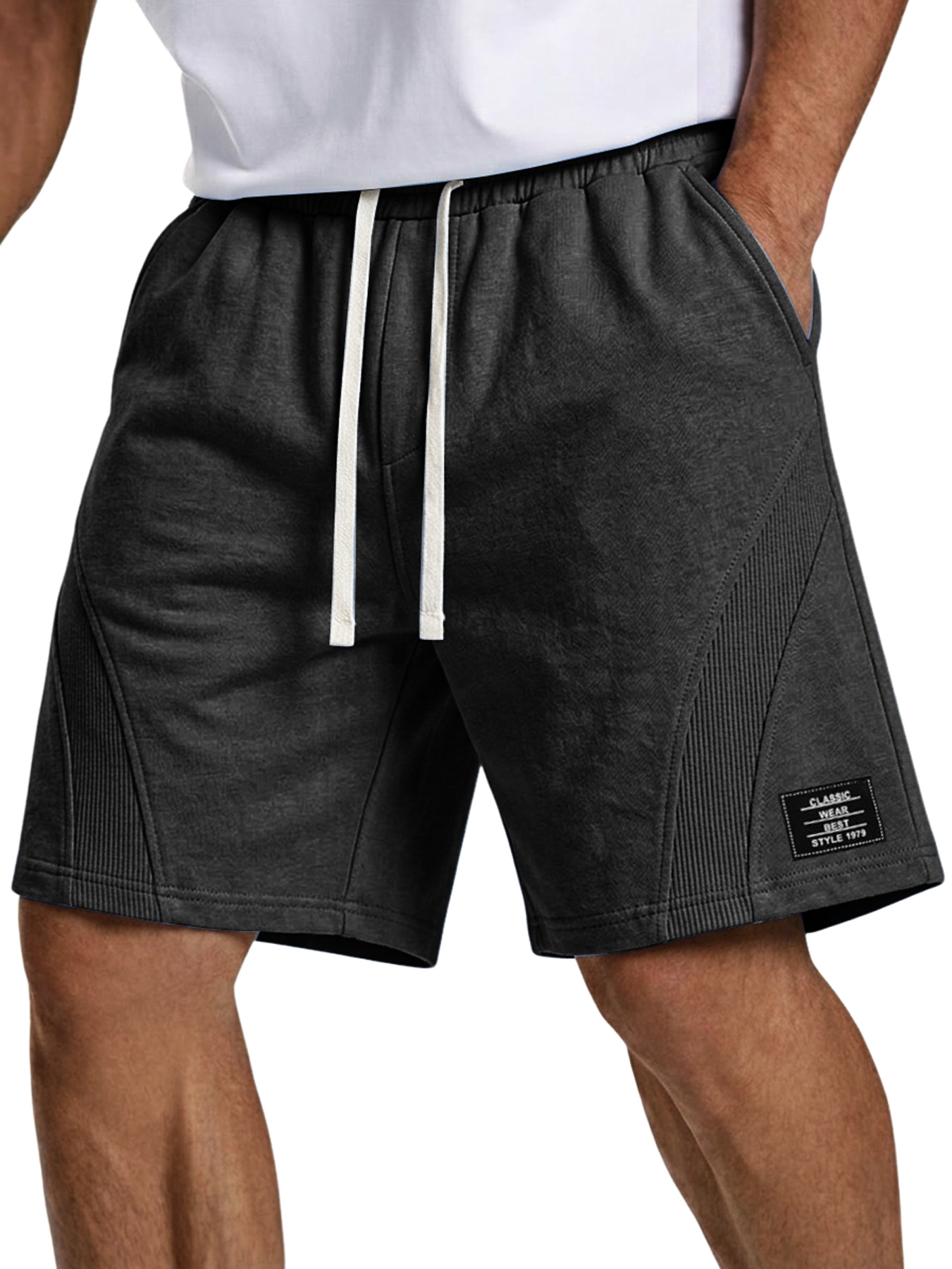 Men's Simple Embroidered Logo Patchwork Design Casual Loose Shorts