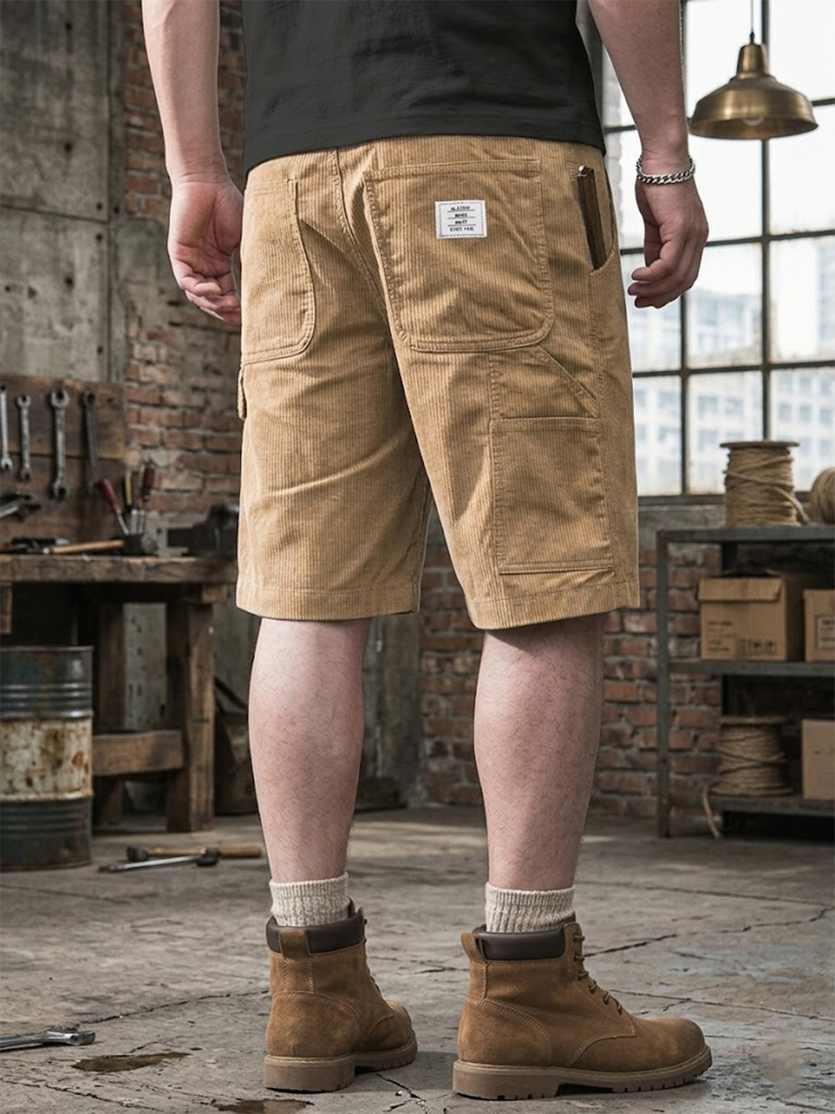 Corduroy Retro Multi-Pocket Embroidered Shorts