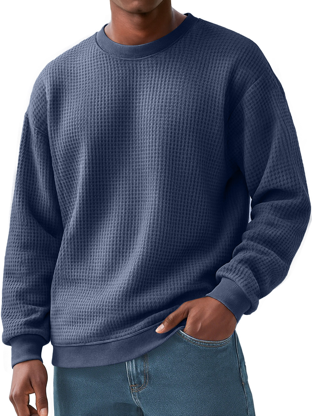 Men's Everyday Waffle Casual Long-sleeved Solid Color T-shirt
