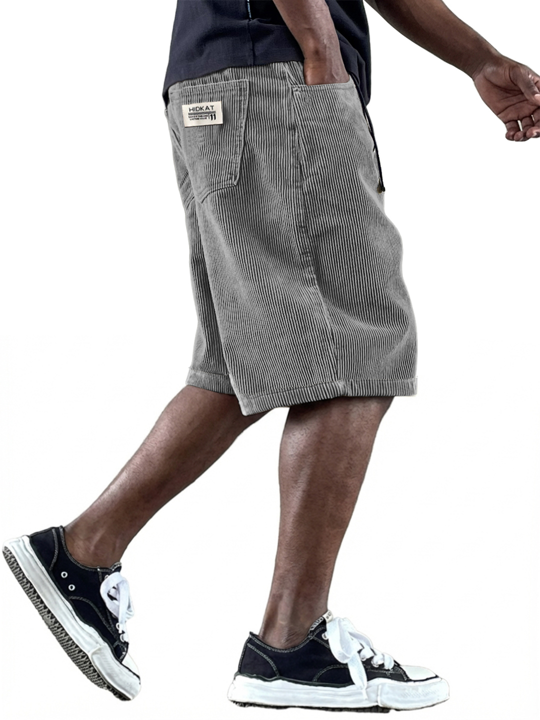 Men's Casual Retro Multi Pocket Embroidered Logo Workwear Corduroy Shorts