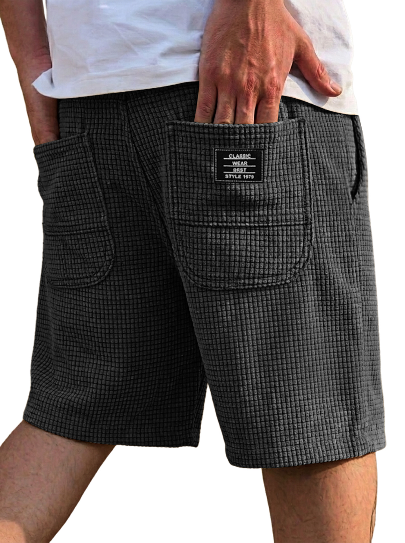 Men's Everyday Textured Embroidered Logo Casual Shorts