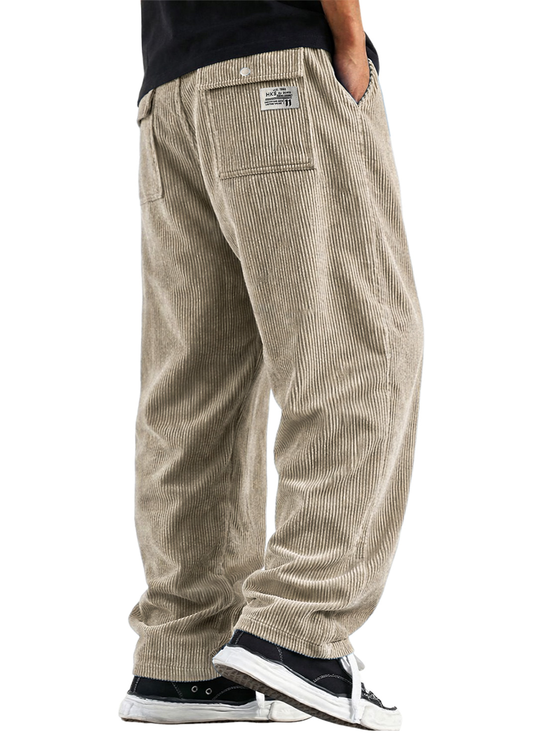 Men's Vintage Corduroy Multi-pocket Casual Loose-fitting Trousers With Embroidered Logo