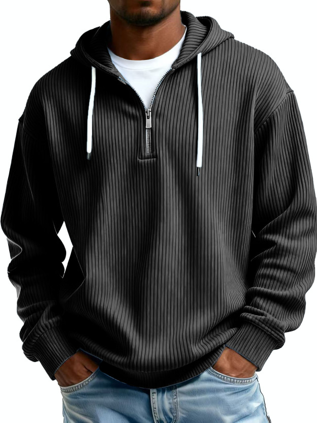 Men's Clothing Fashionable Casual Pit Strip Fabric Zipper Pockets Long-sleeved Sweatshirt 