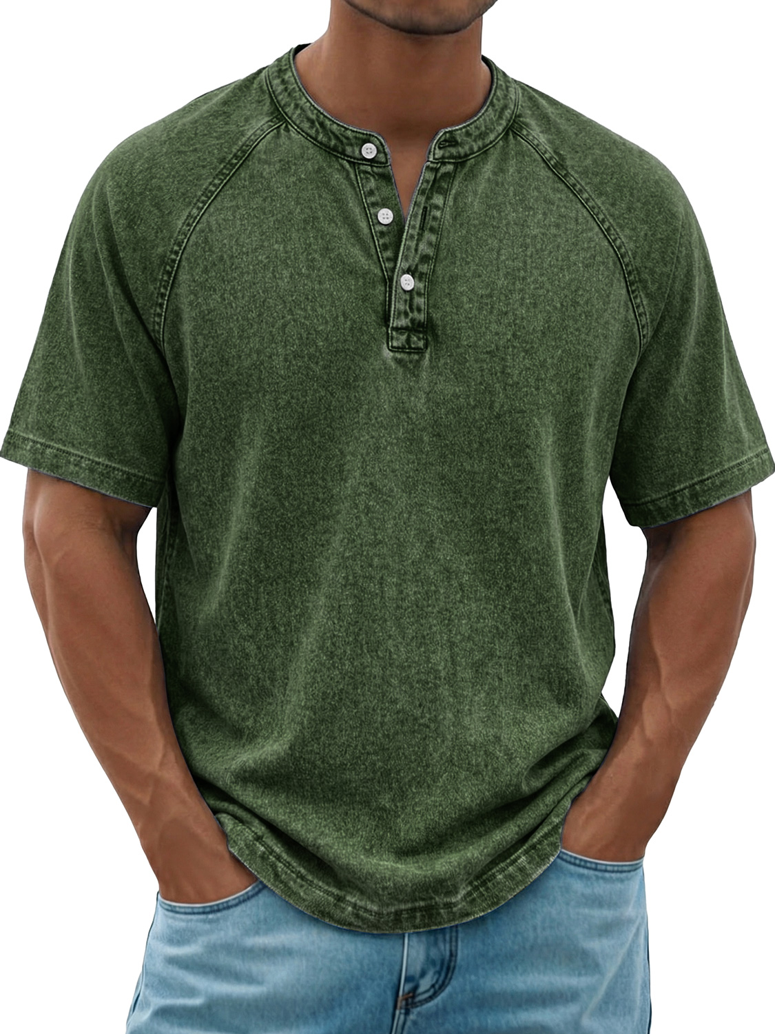 Men's Retro Raglan Casual Short-Sleeve Henley Shirt