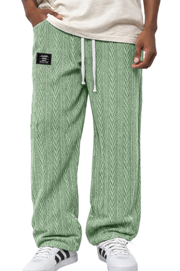 Men's Casual Jacquard Textured Embroidered Logo Elastic Waist Loose Trousers