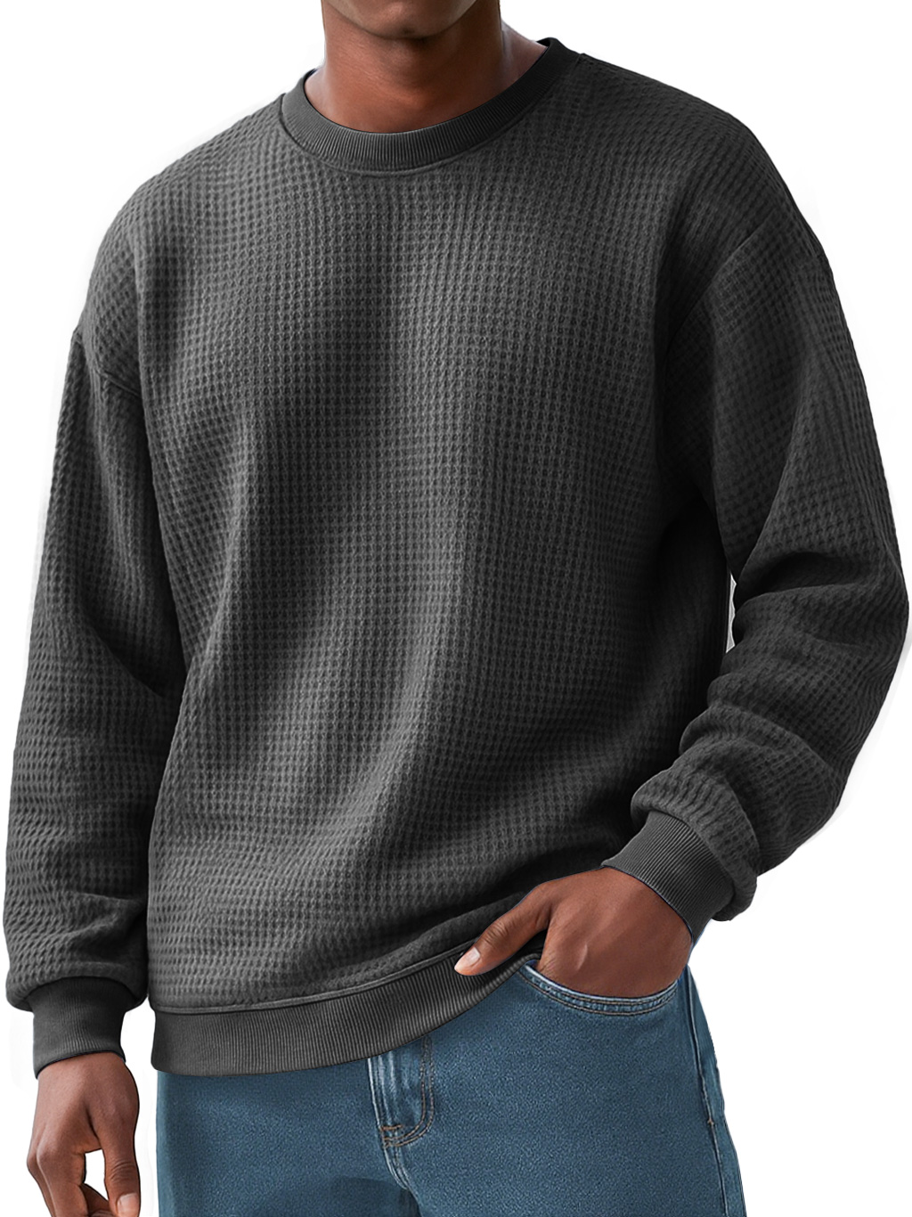 Men's Everyday Waffle Casual Long-sleeved Solid Color T-shirt