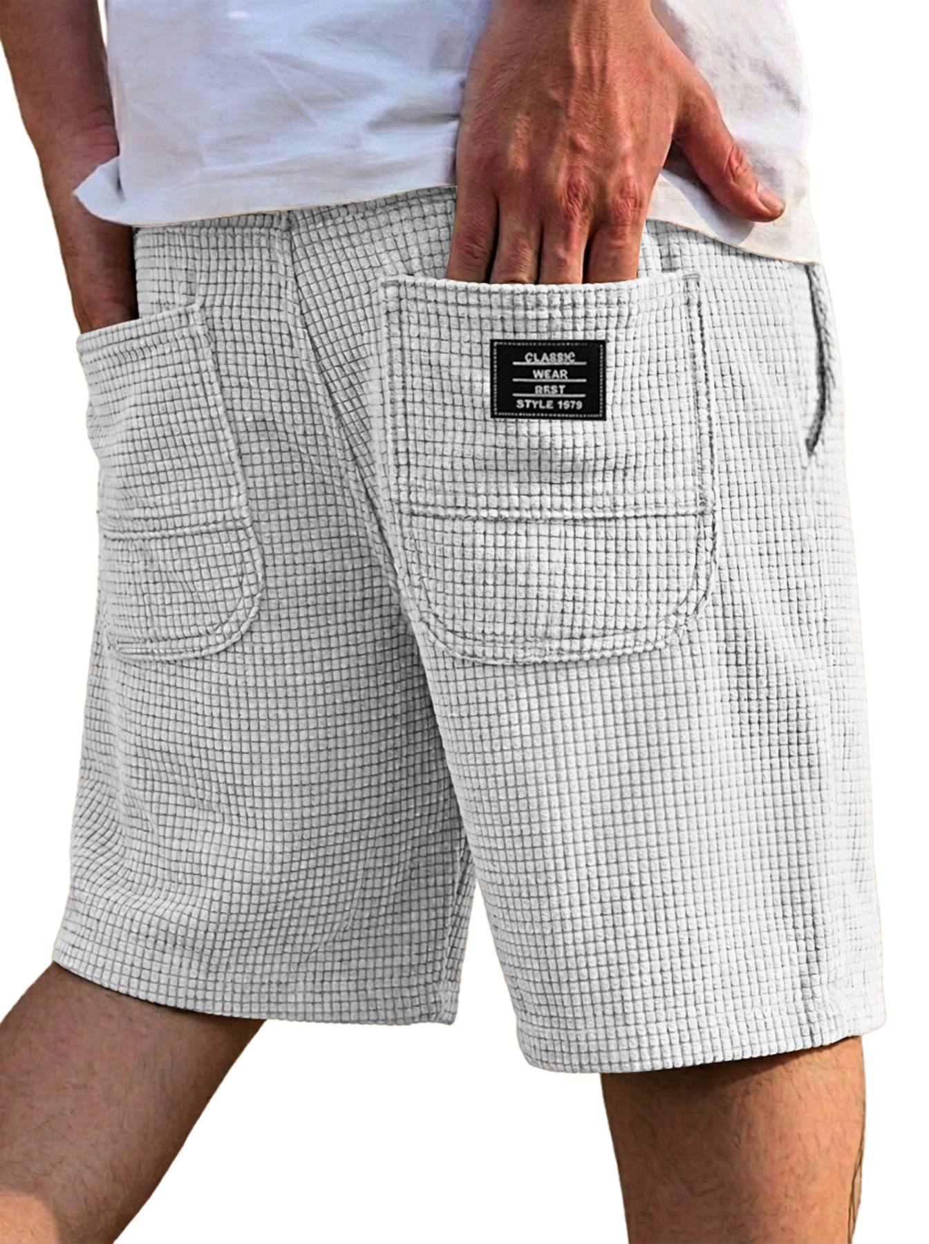 Men's Everyday Textured Embroidered Logo Casual Shorts
