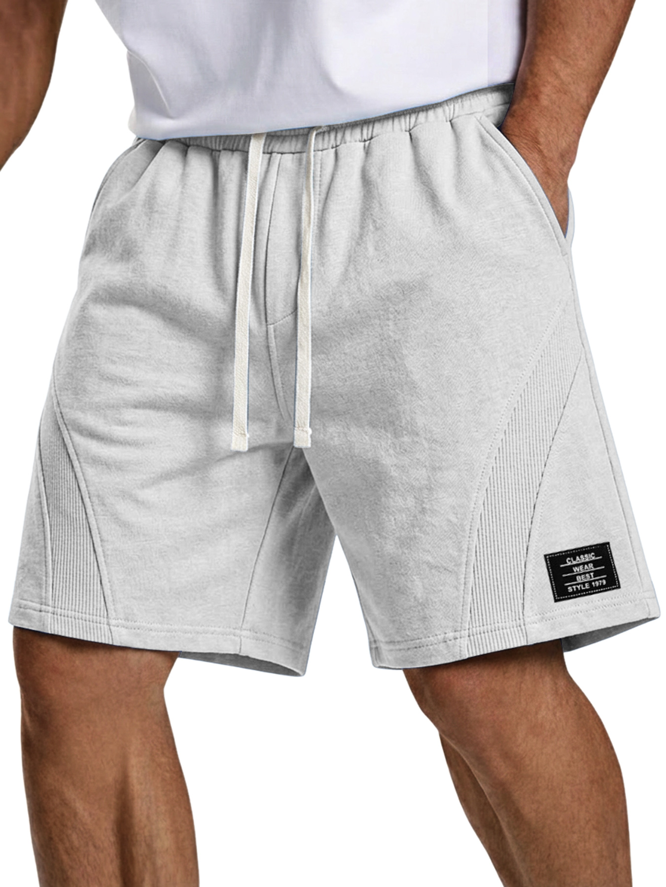 Men's Simple Embroidered Logo Patchwork Design Casual Loose Shorts